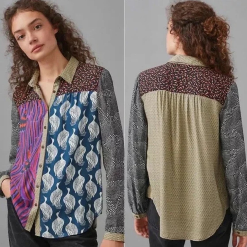 MAEVE Patterned Button-down Blouse - image 1